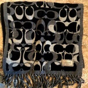Coach black & grey wool & cashmere scarf